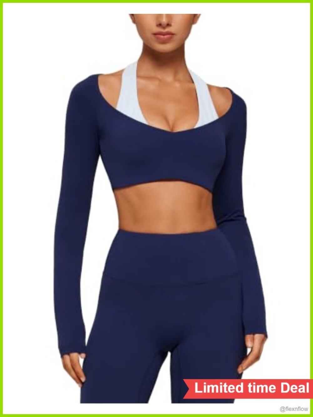 Women 2 Piece Workout Set Double Layer Padded Halter Crop Top High Waist